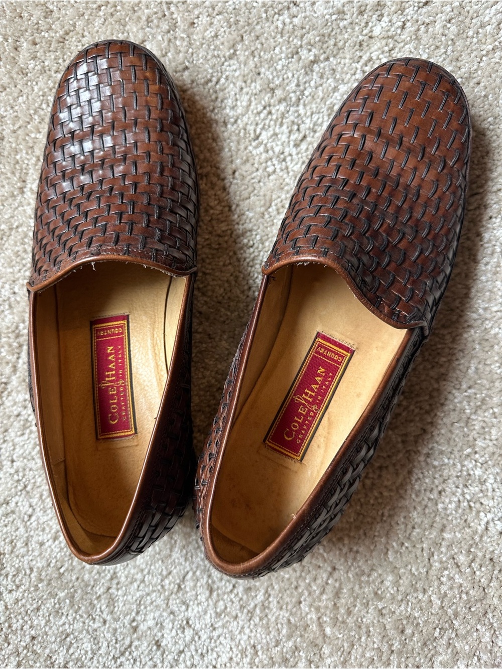 Vintage Cole Haan Brown Woven Leather Slip-On Loafers